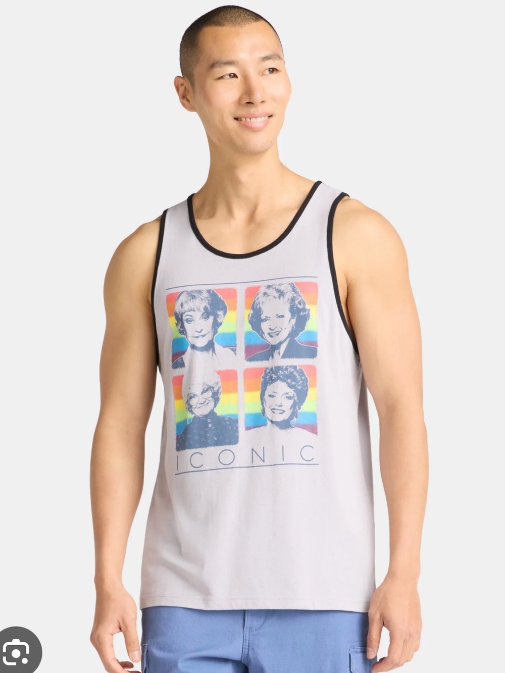 Men's Iconic Graphic Tank Top - Light Gray with Black Trim